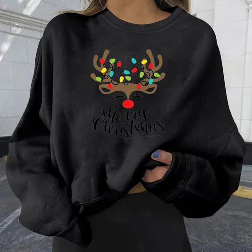 Vista 3 de UODSVP Disfraces de mujer de moda para otoño invierno casual cuello redondo impresos de manga larga