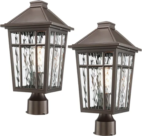 Vista 16 de Darkaway Luces de Poste para Exteriores Accesorio de Luz de Poste de Lámpara, Carcasa de Aluminio Impermeable con Vidrio de Efecto Ondas de Agua