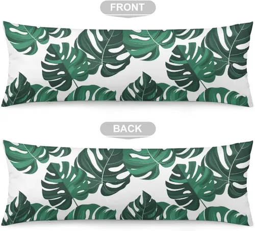 Vista 3 de Funda de almohada corporal de hojas de Monstera tropicales de 20 x 54 pulgadas, funda de almohada personalizada con hojas de palma de selva
