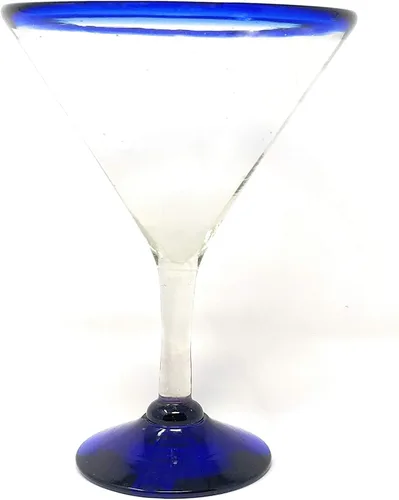 Vista 5 de Juego de 4 vasos de Margarita modernos soplados a mano con borde azul (12 onzas)