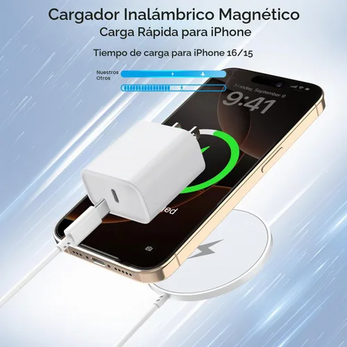Vista 2 de Cargador magnético para iPhone 17 [certificado Apple MFi], almohadilla de carga inalámbrica USB C de 1.8 metros para iPhone 17 y bloque de carga