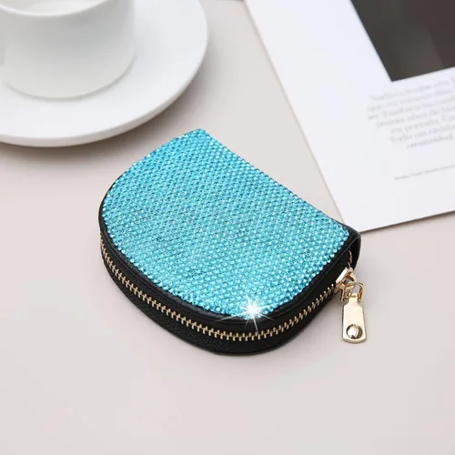 Vista 19 de AsAlways RFID Rhinestone titular de la tarjeta de crédito semicírculo multicapa cremallera caso Bling Crystal Slim pequeña cartera para mujeres