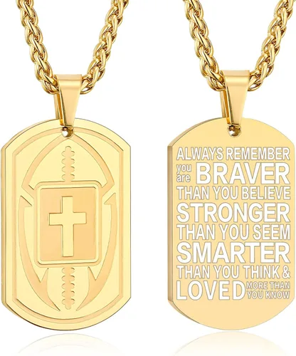 Vista 9 de Collar de cruz de versículo bíblico de fútbol para hombres, regalo religioso de acero inoxidable, joyería deportiva de fútbol, regalos de Pascua