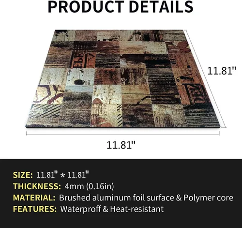 Vista 2 de 10 calcomanías de pared de mosaico compuesto de aluminio, impermeables, resistentes al calor, fáciles de cortar, baño/sala de estar/cocina