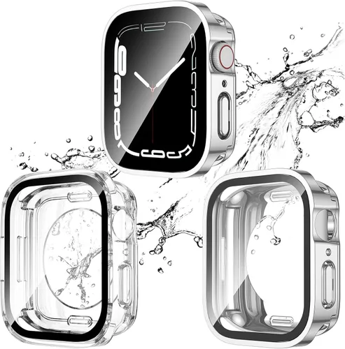 Vista 24 de Paquete de 2 fundas impermeables 2 en 1 para Apple Watch Series SE SE 6 5 4 40mm, borde recto de PC frontal y trasero con protector de pantalla