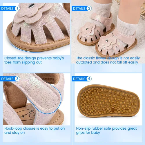 Vista 127 de Meckior Sandalias de verano con punta abierta y suave de piel sintética para bebés y niñas pequeñas