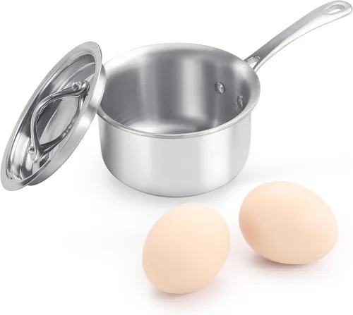 Vista 7 de Mini sartén, olla de acero inoxidable de tres capas con mango que se mantiene fresco, salsa térmica y aceite (4 pulgadas/0.12 cuartos de galón)