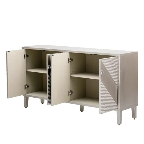 Vista 4 de Aparador moderno de lujo de 59 pulgadas con chapa de madera maciza Mandschuric Fraxinus, ajustable, para sala de estar, estudio y pasillo.
