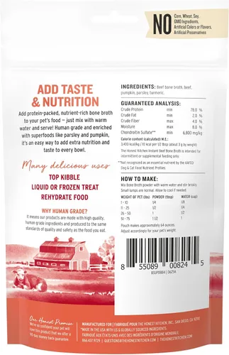 Vista 2 de The Honest Kitchen Caldo Instantáneo de Hueso de Carne con Cúrcuma para Perros, Refuerzo Diario, 102 Gramos