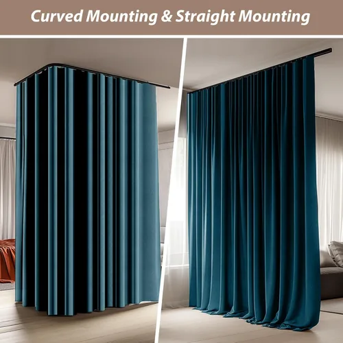 Vista 6 de Cortinas divisoras de habitación con juego de rieles de cortina de techo, cortina de ventana para dormitorio, sala de estar, oscurecimiento total