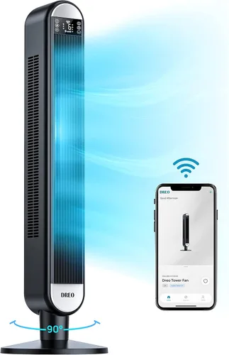 Vista 5 de Dreo Pilot Pro - Ventilador de torre de 42 pulgadas con control remoto, negro (DR-HTF005) y ventilador de torre con control remoto, ventilador