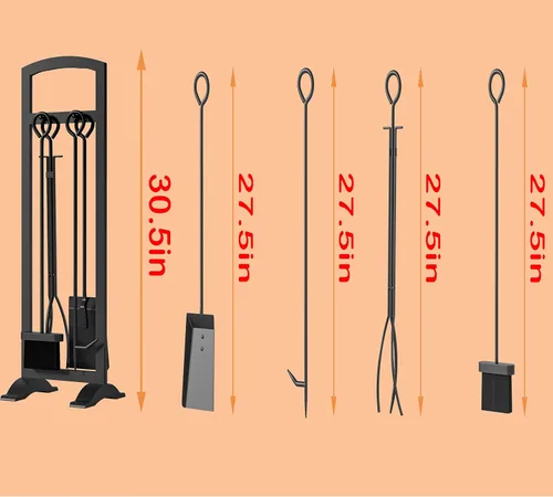 Vista 4 de Kingson Juego de herramientas ligeras de 5 piezas para chimenea: portátil, compacto y elegante kit de accesorios para hogueras