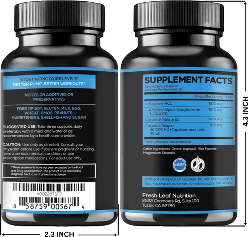 Vista 8 de Cápsulas de arginina L con L-citrulina de 1500 mg - Refuerzo de óxido nítrico para resistencia, músculo, energía y vascularidad - L-Arginina