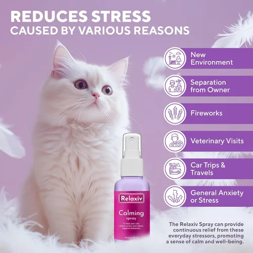 Vista 2 de Spray calmante con feromonas y repelente de arañazos para gatos - Reduce arañazos en muebles, orina - Durante viajes, fuegos artificiales, truenos
