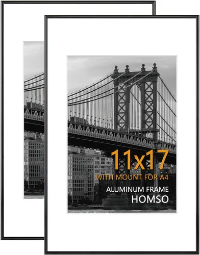 Vista 24 de Homso Marco de póster A1 en color negro, tablero fino de metal A1 con plexiglás acrílico para fotos A2 con paspartú o 23.4 x 33.1 pulgadas sin