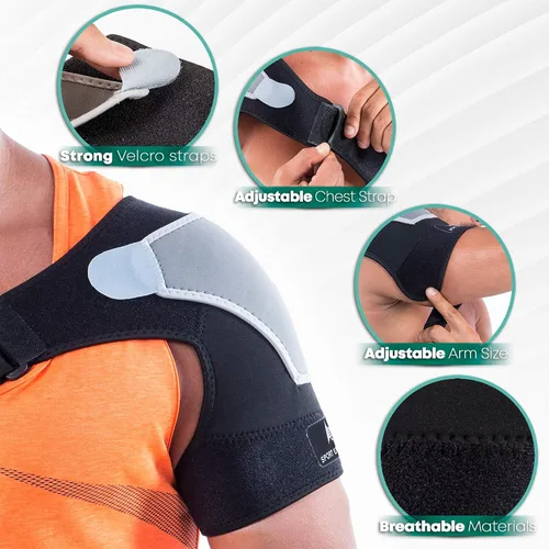 Vista 4 de Manguito rotador para aliviar el dolor y apoyo, inmovilizador ajustable para manguito rotador desgarrado, lesiones de hombro, recuperación