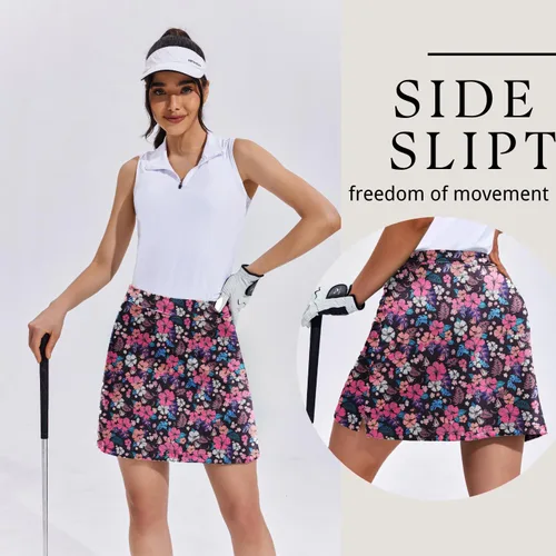 Vista 4 de Ekouaer - Falda pantalón deportiva con pantalón corto y bolsillo interior para mujer, faldas ligeras para golf, tenis, correr, entrenamiento