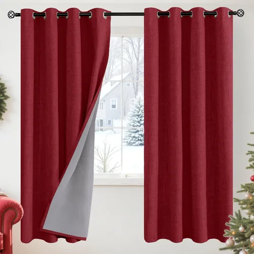 Vista 97 de YoungsTex - Cortinas opacas de lino para dormitorio, oscurecimiento de la habitación, cortinas con textura de lino, paneles con aislamiento térmico