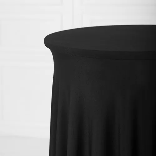 Vista 4 de Your Magic Moment Juego de 2 faldones redondos para mesa de cóctel, color negro, para mantel Highboy redondo, fundas de mesa de elastano ajustables