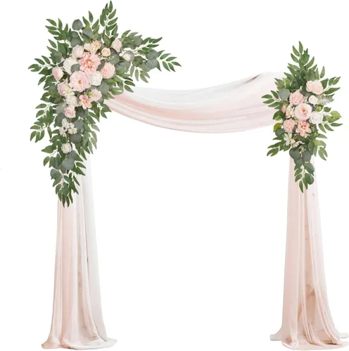 Vista 15 de Kit de flores artificiales de arco de boda Muhanjia (paquete de 4), 2 piezas de arco de flores artificiales, 2 piezas de cortinas de gasa