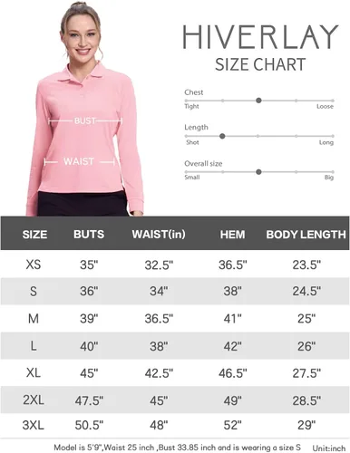 Vista 7 de Hiverlay Polo Shirts for Women Golf Shirts UPF 50 Long Sleeve Shirt Collared