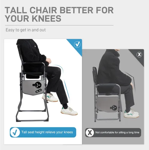 Vista 5 de EVER ADVANCED Silla de camping plegable portátil de 30.7 pulgadas de altura de asiento, silla de directores, taburete de bar plegable alto con mesa