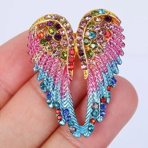 Vista 2 de EVER FAITH Broche de alas de ángel esmaltadas de cristal austriaco para mujer