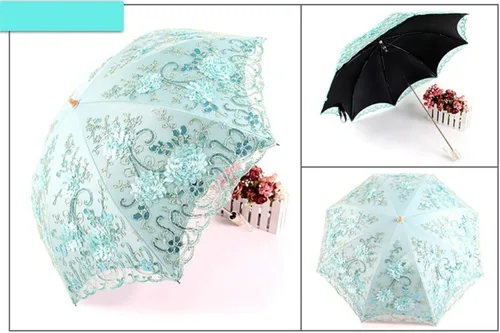Vista 5 de Honeystore Sombrilla bordada con flor 3D plegable UV con encaje clásico