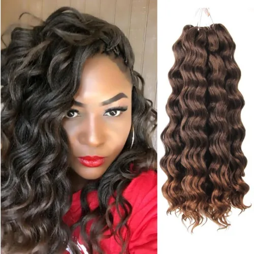 Vista 10 de Pelo de onda marina con trenzas de ganchillo, 6 pulgadas, 8 paquetes, trenzas rizadas suaves y profundas, extensiones de pelo sintético ondulado