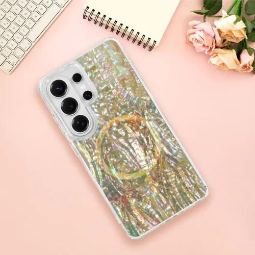 Vista 183 de Bonoma - Funda compatible con Samsung Galaxy S21 Plus, diseño de corazón con purpurina, color rosa Support for MagSafe, Plating Magnetic Case TPU