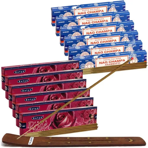 Vista 21 de Varillas de incienso de Sangre de Dragón y Palo Santo con soporte, paquete de variedad de la marca House of Nag Champa y Trumiri
