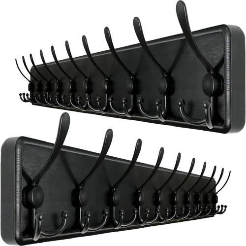 Vista 20 de WEBI Perchero de pared, ganchos para abrigos de pared rústicos, 16" de orificio a orificio, gancho grande para colgar en la pared, perchero