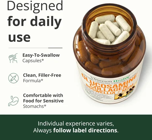 Vista 5 de Suplemento de condroitina de colágeno y sulfato de glucosamina con boswellia, MSM, bromelina, quercetina y metionina. Apoyo articular