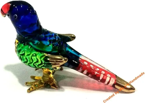 Vista 5 de (Bundle of 2) Handmade Mini Blown Glass 2" Blue Parrot Bird Fantasy Figurine Art, Cool Stuff, Miniature Animals, Home or Garden Decor Gift Ideas