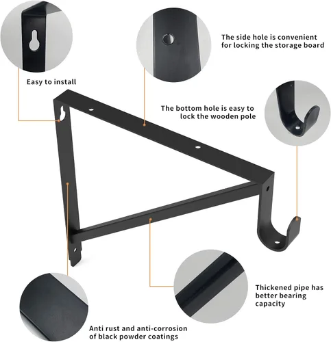 Vista 4 de Soportes de barra de armario resistentes y estantes para colgar ropa, soporte de poste negro, paquete de 3