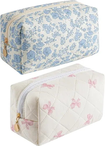 Vista 52 de Bolsa de maquillaje de viaje para mujeres y niñas, bolsa de maquillaje con cremallera, flores florales, organizador de maquillaje, bolsa de tela