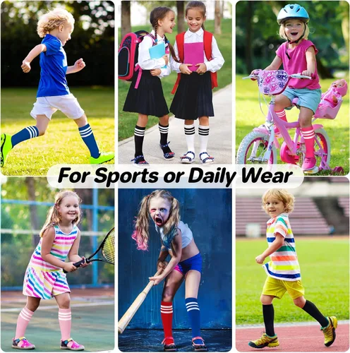 Vista 2 de 4 pares de calcetines de fútbol para niños pequeños, calcetines de fútbol para niñas y niños, calcetines de béisbol para niños pequeños, calcetines