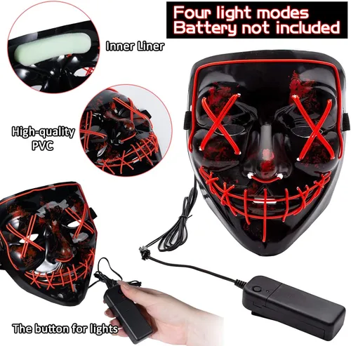 Vista 5 de Máscaras con luz LED de Halloween máscara brillante de purga aterradora para adultos adolescentes niños Halloween cosplay fiestas