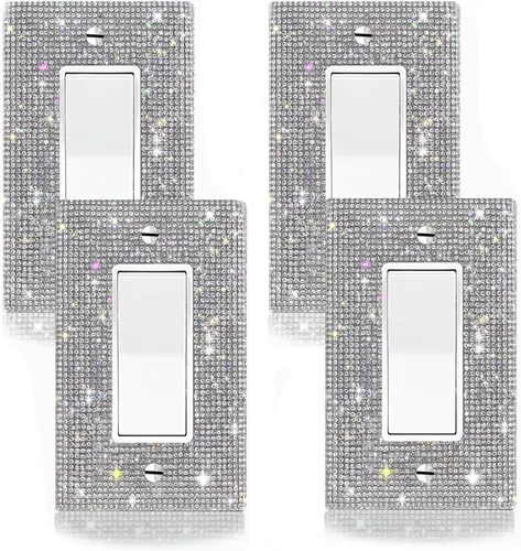 Vista 17 de Cubierta decorativa para interruptor de diamantes de imitación plateados brillantes, placa de pared de una sola banda 1 unidad-XKSZ 1