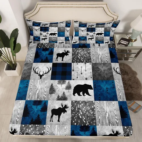 Vista 9 de Erosebridal Sábanas de cama de vaca tamaño individual para decoración rústica, sábana bajera ajustable de estrellas del oeste de Texas para vaquera