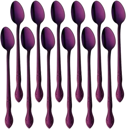 Vista 40 de Cucharas de sopa, cucharas redondas de acero inoxidable para caldo con borde de flor, juego de 12 piezas de acero inoxidable para café, azúcar