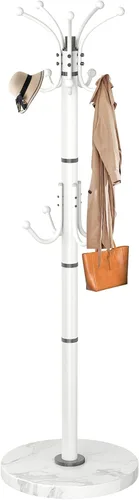 Vista 9 de Snaikor Perchero de metal independiente, soporte de perchero resistente con base de mármol natural, árbol de abrigos modernos en negro para colgar