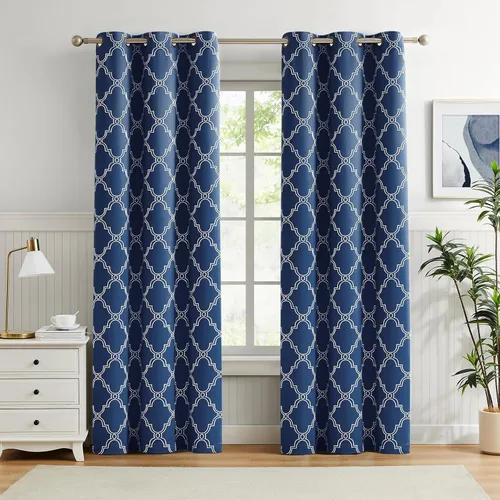 Vista 15 de Melodieux Cortinas 100% opacas de 96 pulgadas de largo para sala de estar, dormitorio estilo marroquí, aislamiento térmico, ahorro de energía
