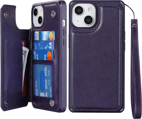 Vista 15 de iCoverCase Funda compatible con iPhone 14 Plus con tarjetero para mujer, bloqueo RFID en relieve, piel sintética con correa de muñeca de 6.7