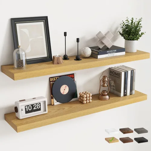 Vista 18 de Estantes flotantes cuadrados de 8 pulgadas para pared, paquete de 3, estantes de baño con veta de madera de 8"D con soportes invisibles, estantes