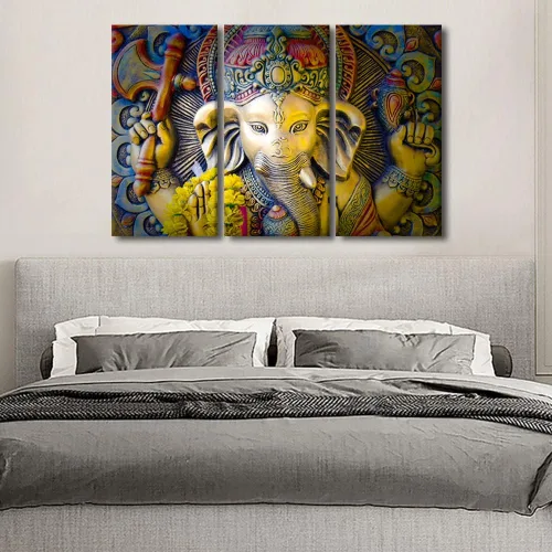 Vista 4 de TUMOVO Arte de pared de Dios hindú para sala de estar, lienzo de Ganesha, arte de pared de escultura de elefante, cuadros modernos, arte