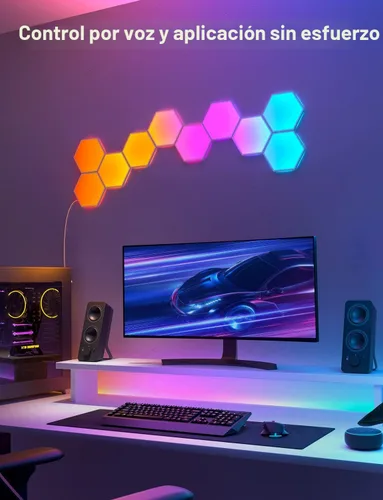 Vista 8 de Paneles de luz Govee Glide Hexa, luces de pared LED hexagonales RGBIC, luces de pared creativas Wi-Fi para el hogar inteligente con sincronización