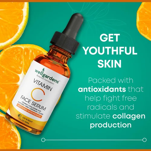 Vista 2 de Suero de vitamina C 100% puro para la cara, suero facial antienvejecimiento, suero facial con vitamina C, vitamina E, ácido hialurónico, mezcla