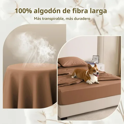 Vista 5 de Juego de sábanas tamaño Queen, 4 piezas de sábanas egipcias 100% algodón de fibra larga con sistema de doble bloqueo, lujoso, suave y cómodo, 1000