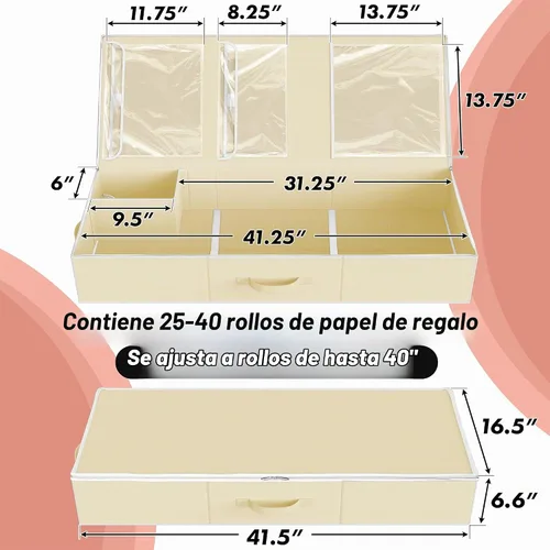 Vista 2 de Simple Houseware Organizador de papel de regalo de 41.5 pulgadas, se adapta Beige